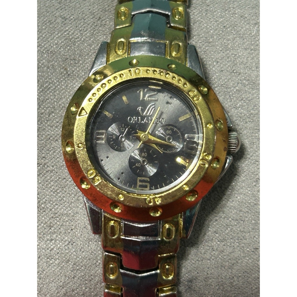 Orlando Womens Watch Gold Silver Tone Band New Battery Works